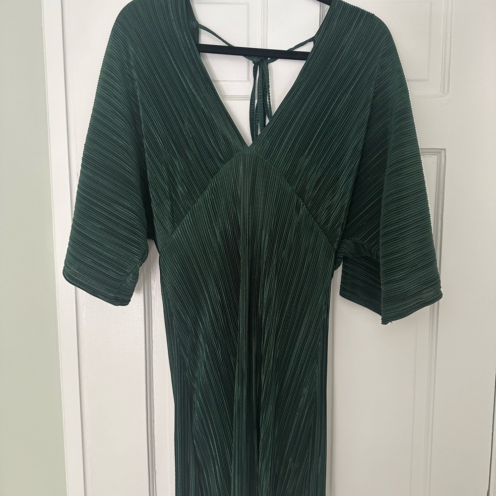 Topshop plisse batwing sleeve mini dress in green